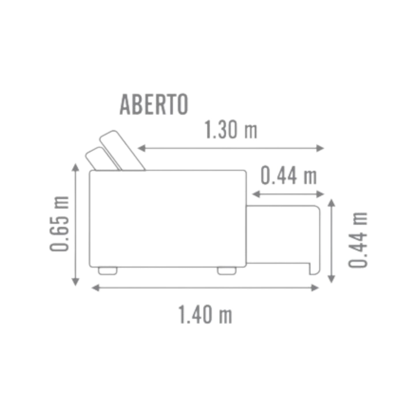 Sofá Chaise Porto Com Sistema Retrátil Sem Caixa e Sistema Baú nos assentos em Tecido Linho Cinza Médio Braços Finos de 10cm Desenho Técnico Lateral Profundidade Aberto Medidas 2,30m, 2,60m, 2,90m, 3,20m, 3,50m e 3,80m – Grand Mobile Móveis - Loja Mooca e Tatuapé - Cidade de São Paulo estado de SP