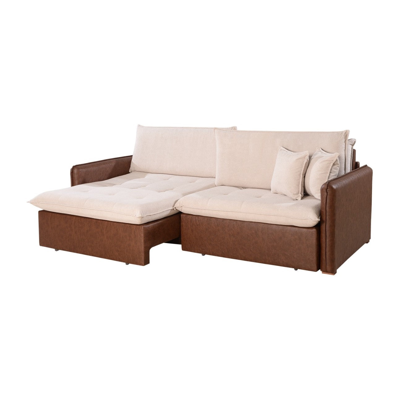 Compacto confortável Sofá Retrátil Sem Caixa Molas Pocket Ensacadas Individualmente, Pillow Top, Espuma D35 Hiper Soft no tecido Veludo Bege Creme e Couro Ecológico Marrom Caramelo, opções medidas: 1,60m, 1,80m, 2,00m, 2,20m, 2,40m e 2,60m, pouca profundidade, 95cm fechado e 1,40m aberto, braço fino pequeno 0,10m/ 10cm - Grand Mobile Móveis - Loja de Móveis e Decorações no bairro da Mooca e Tatuapé na cidade de São Paulo no estado de SP