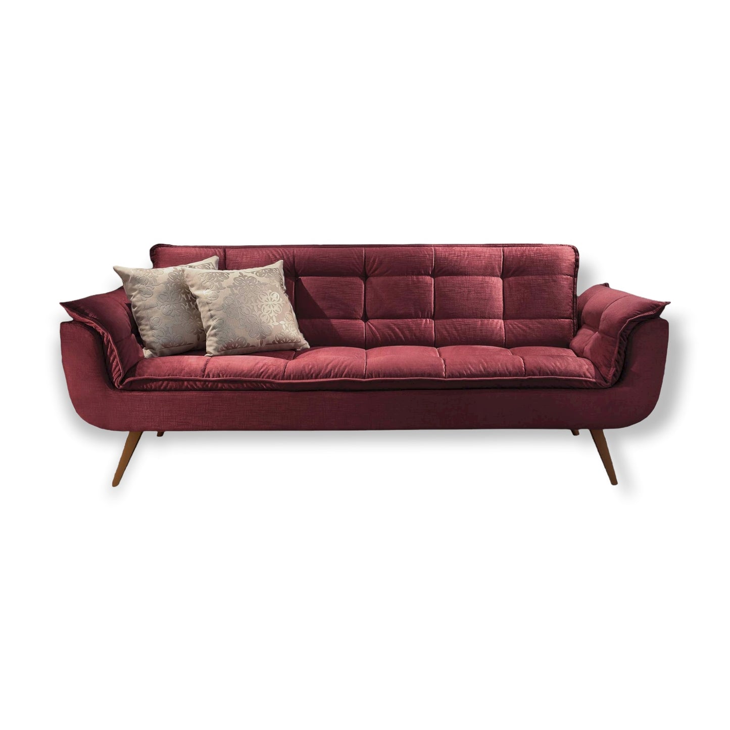 Sofá Opy fixo living estilo design retrô moderno tecido veludo vinho medidas 3 e 2 lugares, 2,30m e 1,80m, espuma soft D33, assento, encosto e braços pillow top, com fibra siliconizada – Grand Mobile Móveis – Loja de Móveis e Decorações no bairro da Mooca e Tatuapé no bairro da Mooca e Tatuapé na cidade de São Paulo no estado de SP