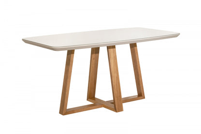 Mesa Retangular Bennett Madeira Cinamomo Laca Off White e Vidro 1,60 x 0,90 m - Grand Mobile Móveis - Loja de Móveis - Mooca, Tatuapé, Água Rasa
