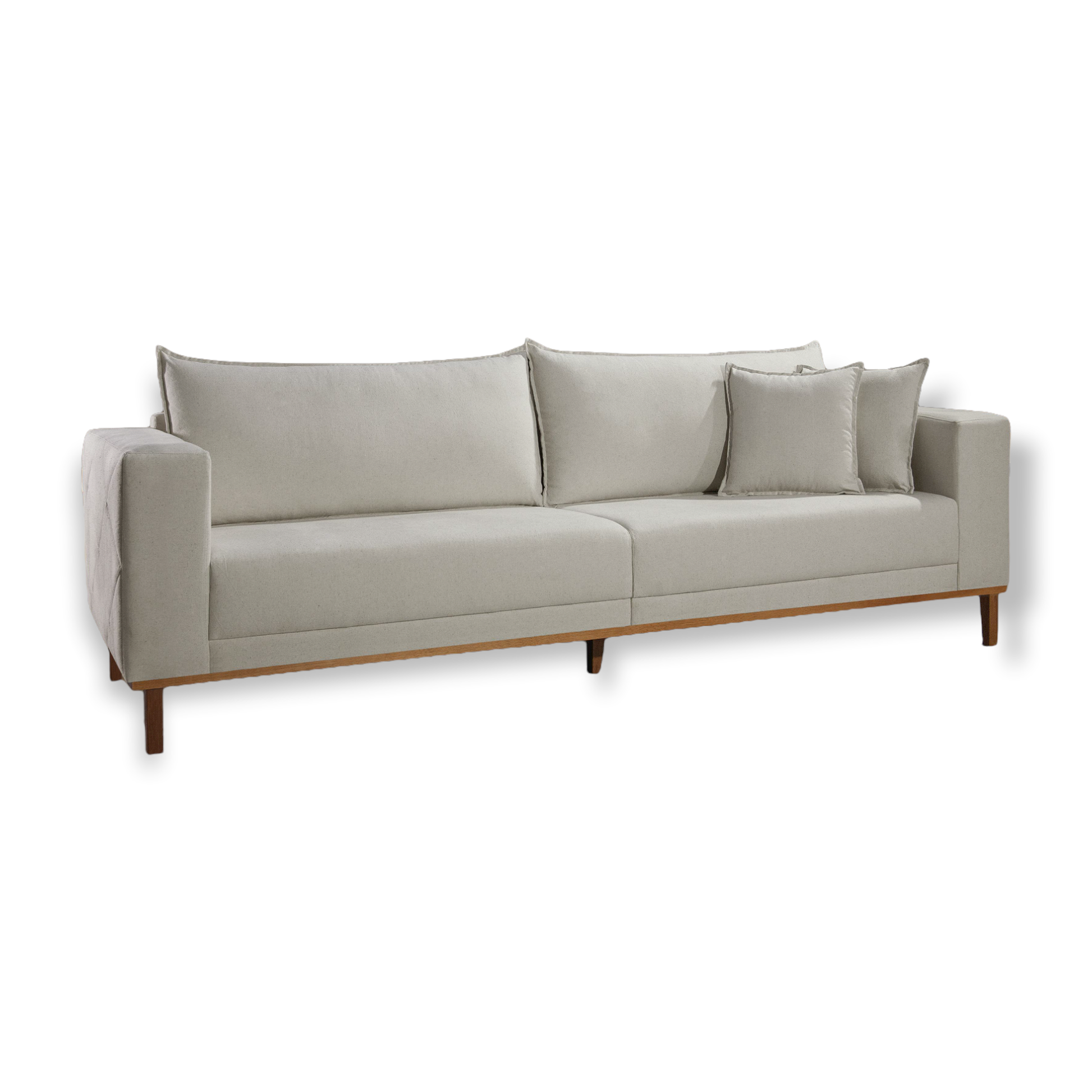 Sofá Living Fixo New Braços Matelassê Linho Cru Bege Claro Medidas 1,70m (2 lugares), 2,30m (3 lugares) e 2,70m (4 lugares) - Grand Mobile Móveis - Loja de Móveis e Decorações no bairro da Mooca e Tatuapé na cidade de São Paulo no estado de SP