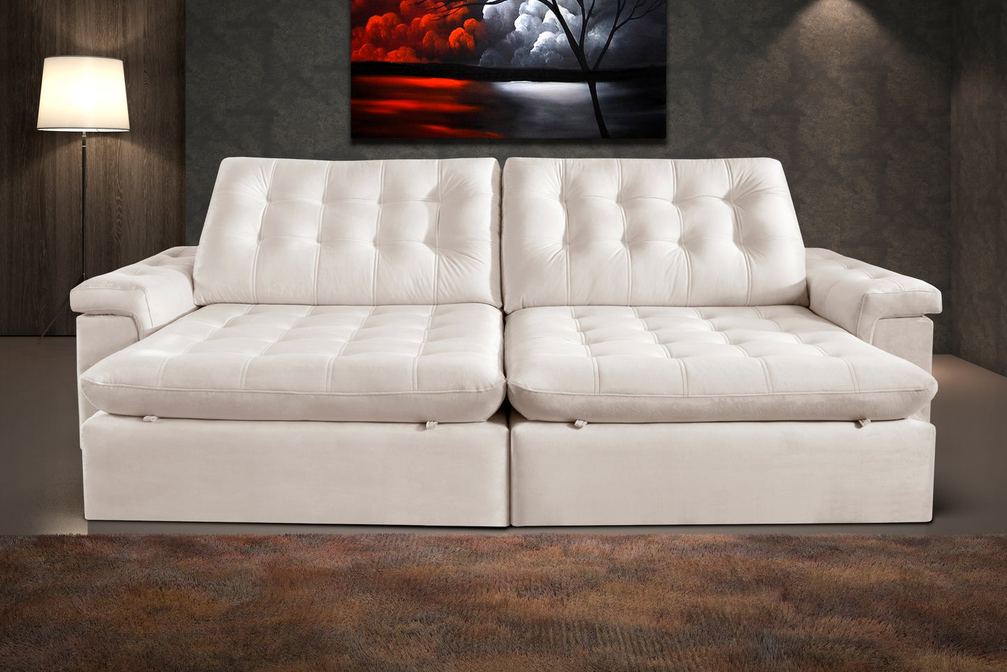 Sofá Retrátil Reclinável Dub Veludo Creme Branco Claro Várias Medidas 1,90m, 2,10m, 2,30m, 2,50m, 2,70m, 2,90m - Grand Mobile Móveis - Loja de Móveis e Decorações no bairro da Mooca e Tatuapé na cidade de São Paulo no estado de SP