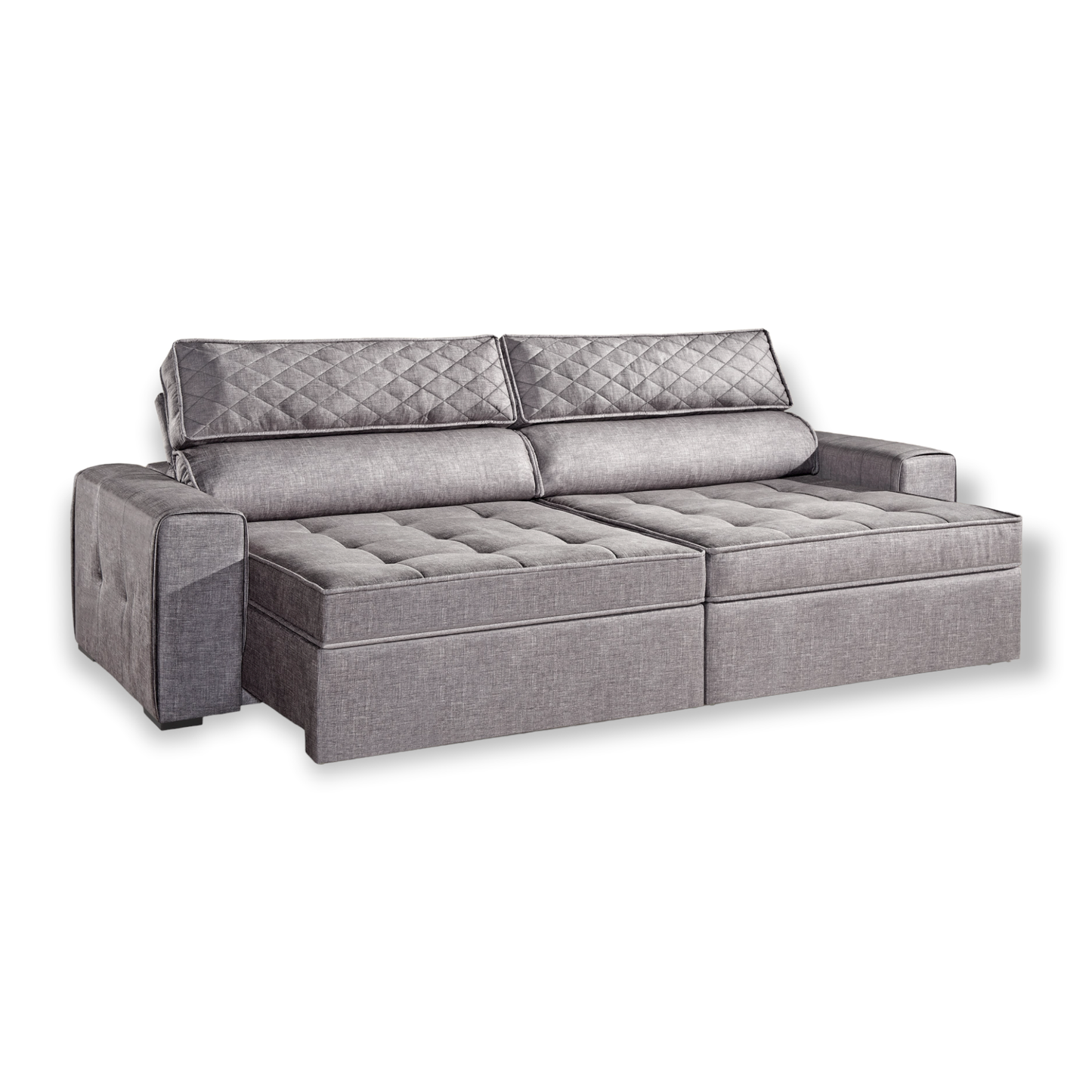 Sofá Retrátil Reclinável Dub Linho Cinza Grafite Detalhe Matelassê no encosto, assento Pillow Top, espuma D33, medidas 2,10m, 2,20m, 2,30m, 2,40m, 2,50m, 2,60m, 2,70m, 2,80m, 2,90m, 3,00m, assentos 0,90m, 1,00m e 1,20m, braços 15cm, 20cm, 25cm e 30cm. Design diferente confortável, Ideal para ambientes sala de estar TV - Grand Mobile Móveis - Loja de Móveis e Decorações no bairro da Mooca e Tatuapé na cidade de São Paulo no estado de SP