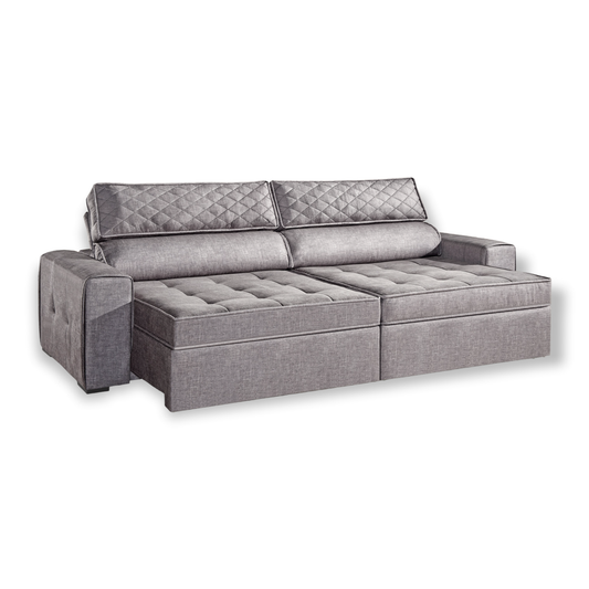 Sofá Retrátil Reclinável Dub Linho Cinza Grafite Detalhe Matelassê no encosto, assento Pillow Top, espuma D33, medidas 2,10m, 2,20m, 2,30m, 2,40m, 2,50m, 2,60m, 2,70m, 2,80m, 2,90m, 3,00m, assentos 0,90m, 1,00m e 1,20m, braços 15cm, 20cm, 25cm e 30cm. Design diferente confortável, Ideal para ambientes sala de estar TV - Grand Mobile Móveis - Loja de Móveis e Decorações no bairro da Mooca e Tatuapé na cidade de São Paulo no estado de SP