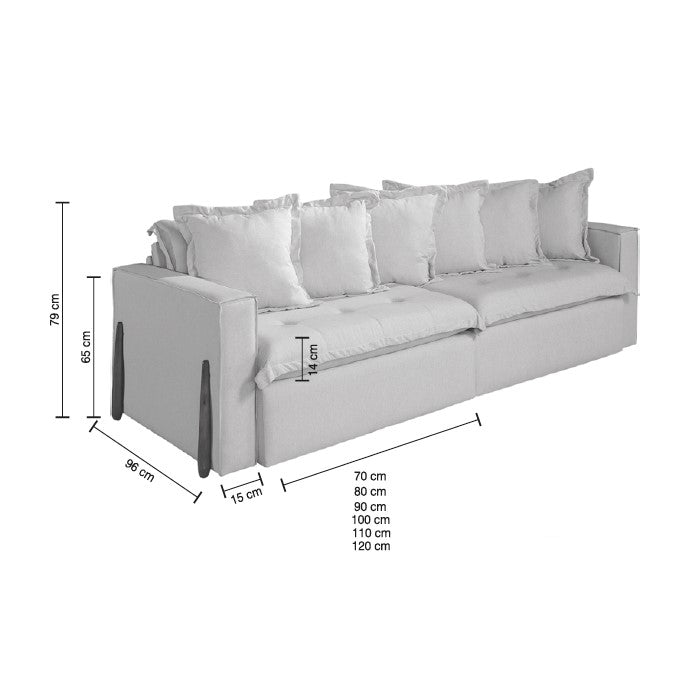 Compacto Sofá Retrátil Sem Caixa Pequena Menor Profundidade Veludo Bege Pillow Top 6 Almofadas Soltas Medidas: 1,70m, 1,80m, 1,90m, 2,00m, 2,10m, 2,20m, 2,30m, 2,40m, 2,50m, 2,60m, 2,70m e 2,80m, assentos 0,70m, 0,80m, 0,90m, 1,00m, 1,10m e 1,20m e braços 0,15m e 0,20m. Pouca profundidade 0,95m fechado e 1,40m aberto - Grand Mobile Móveis - Loja de Móveis e Decorações no Bairro da Mooca e Tatuapé na cidade de São Paulo no estado de SP