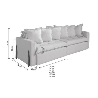 Compacto Sofá Retrátil Sem Caixa Pequena Menor Profundidade Veludo Bege Pillow Top 6 Almofadas Soltas Medidas: 1,70m, 1,80m, 1,90m, 2,00m, 2,10m, 2,20m, 2,30m, 2,40m, 2,50m, 2,60m, 2,70m e 2,80m, assentos 0,70m, 0,80m, 0,90m, 1,00m, 1,10m e 1,20m e braços 0,15m e 0,20m. Pouca profundidade 0,95m fechado e 1,40m aberto - Grand Mobile Móveis - Loja de Móveis e Decorações no Bairro da Mooca e Tatuapé na cidade de São Paulo no estado de SP